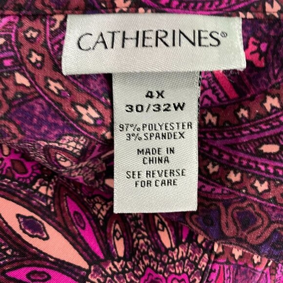 Catherines Top Blouse 4X Paisley Tab Sleeve Polyester Spandex TP-2236 - Picture 8 of 9